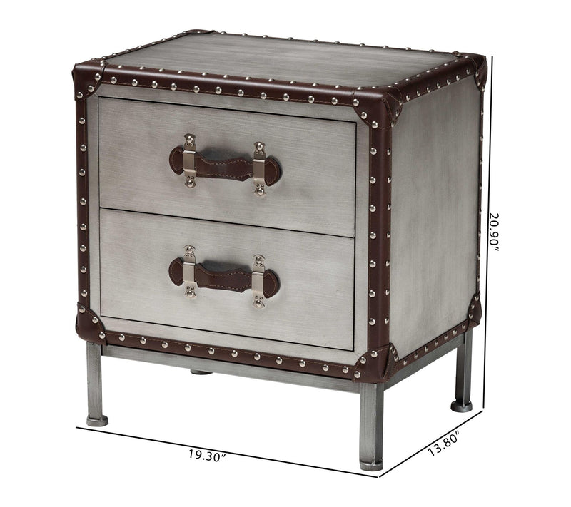 Baxton Studio Jacey Silver Metal 2-Drawer End Table — View 8
