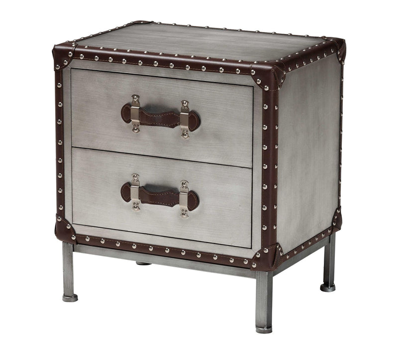 Baxton Studio Jacey Silver Metal 2-Drawer End Table — View 10