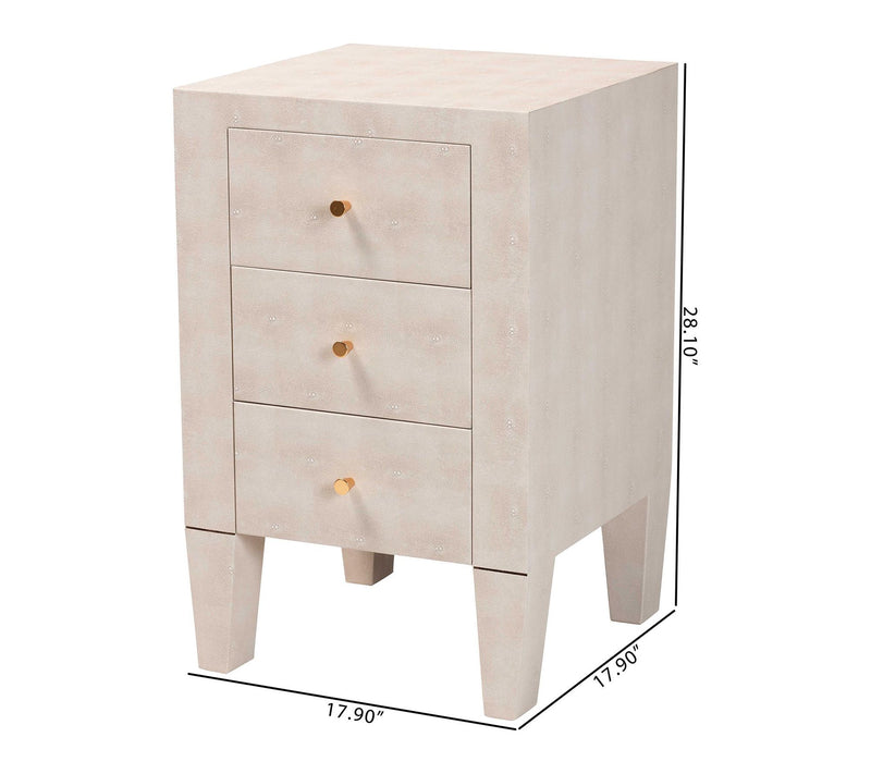 Baxton Studio Leyna Beige Faux Shagreen 3-Drawer End Table — View 8