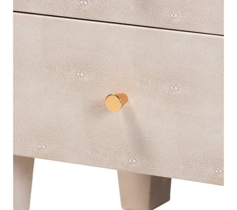 Baxton Studio Leyna Beige Faux Shagreen 3-Drawer End Table — View 4