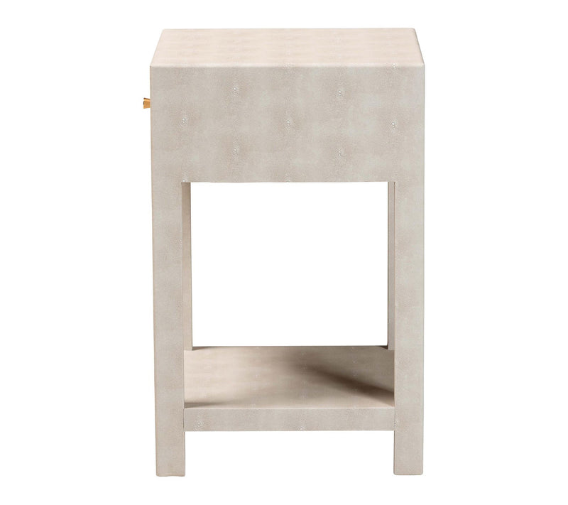 Baxton Studio Dansby Beige Faux Shagreen 1-Drawer End Table — View 3