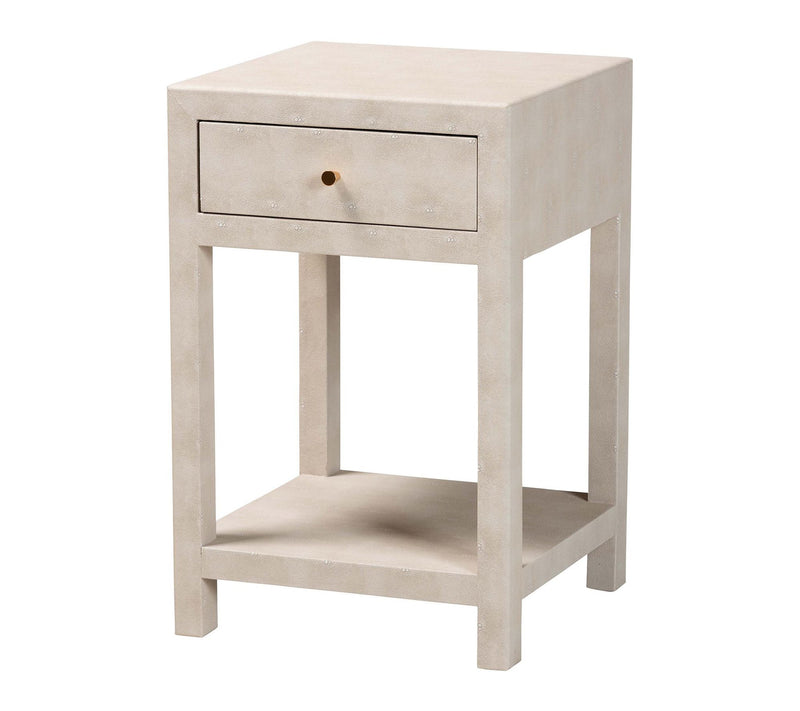 Baxton Studio Dansby Beige Faux Shagreen 1-Drawer End Table — View 10