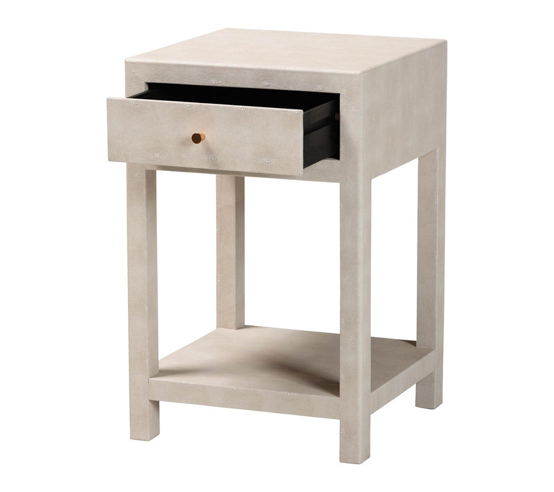 Baxton Studio Dansby Beige Faux Shagreen 1-Drawer End Table — View 2