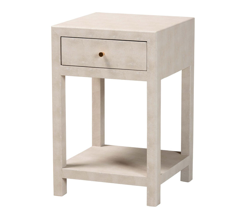 Baxton Studio Dansby Beige Faux Shagreen 1-Drawer End Table — Main view