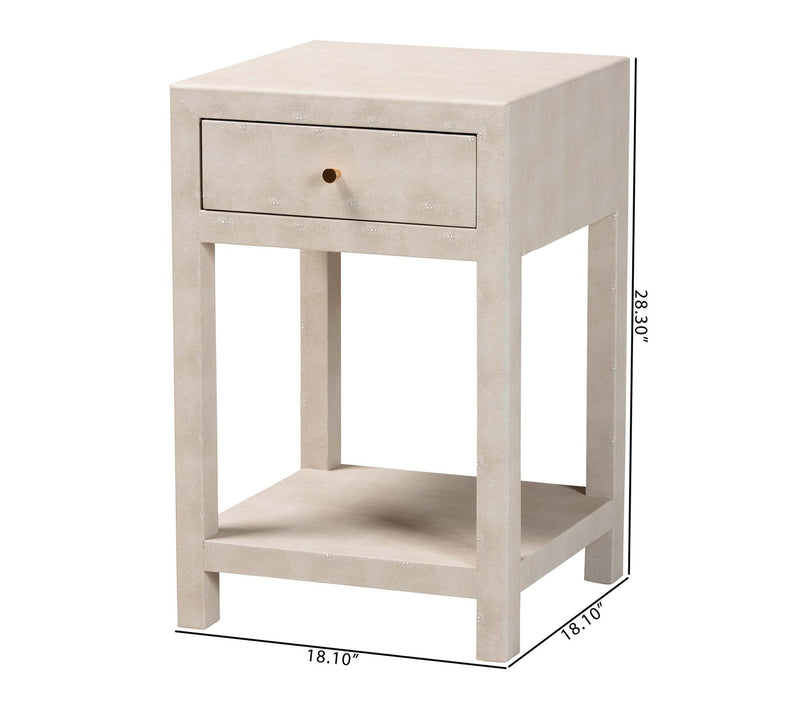 Baxton Studio Dansby Beige Faux Shagreen 1-Drawer End Table — View 4