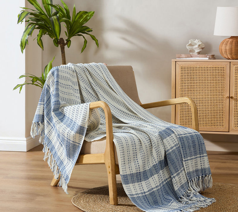 Palm Aire Charleston Blue/White Stripe 50" x 70" Cotton Throw — View 2