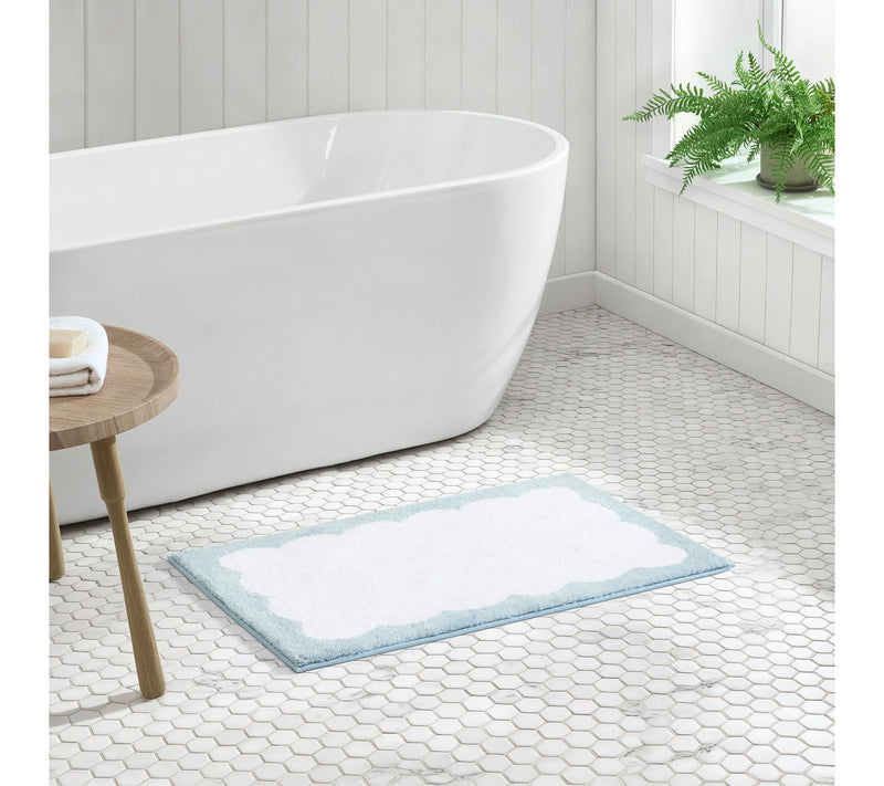 Martha Steweart Bedford Scallop White/Blue  60X22 Bath Rug — View 2