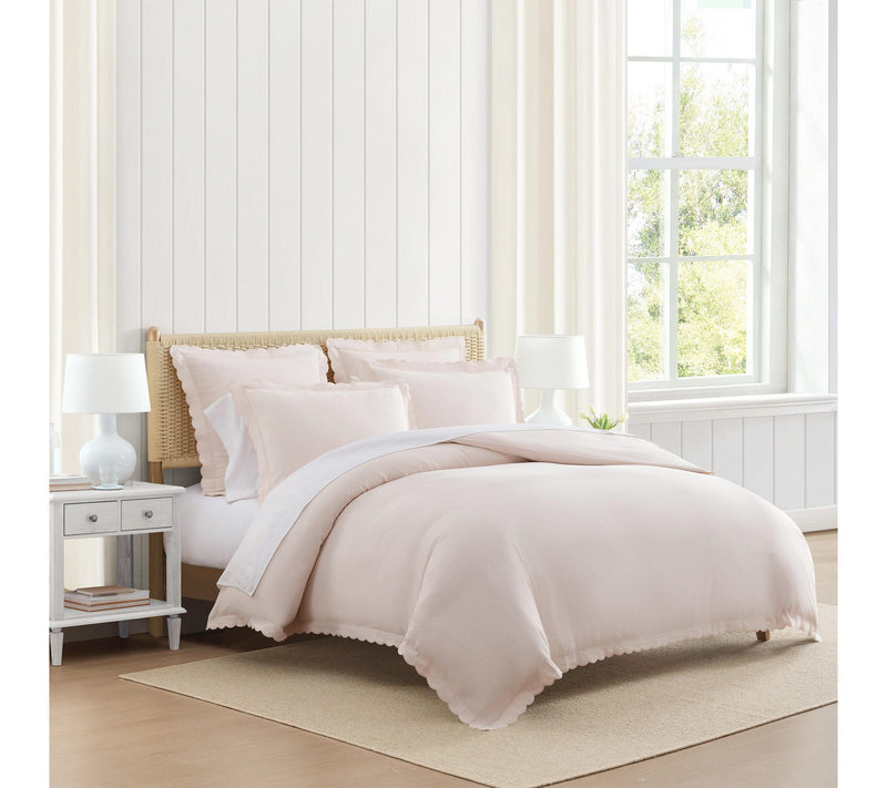 Martha Stewart Sign. Scallop Peach Cotton RichQueen Duvet Set — View 10