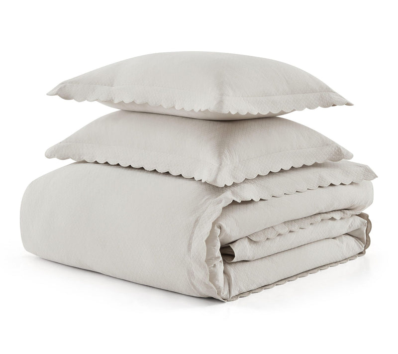 Martha Stewart Sign. Scallop Grey Cotton Rich King Duvet Set — View 2