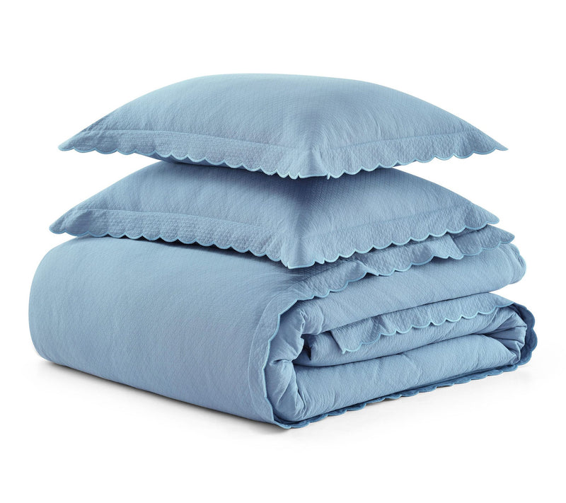 Martha Stewart Sign. Scallop Blue Cotton Rich Queen Duvet Set — View 2