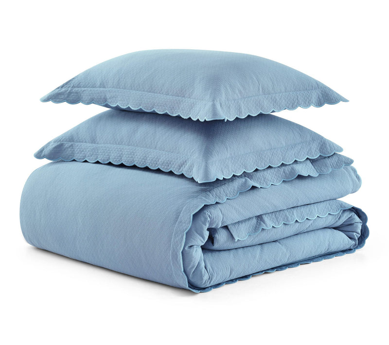 Martha Stewart Sign. Scallop Blue Cotton Rich King Duvet Set — View 2