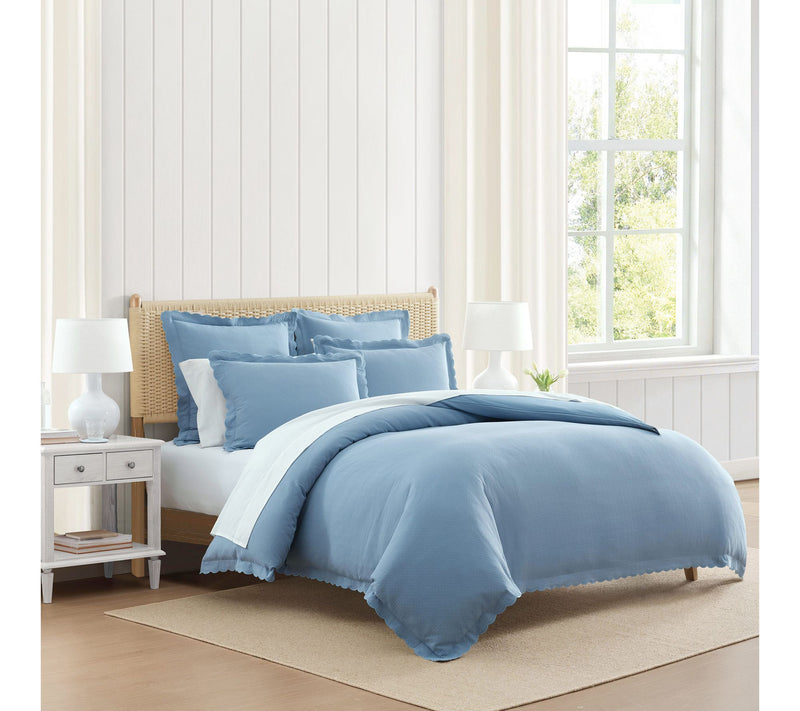 Martha Stewart Sign. Scallop Blue Cotton Rich King Duvet Set — View 10