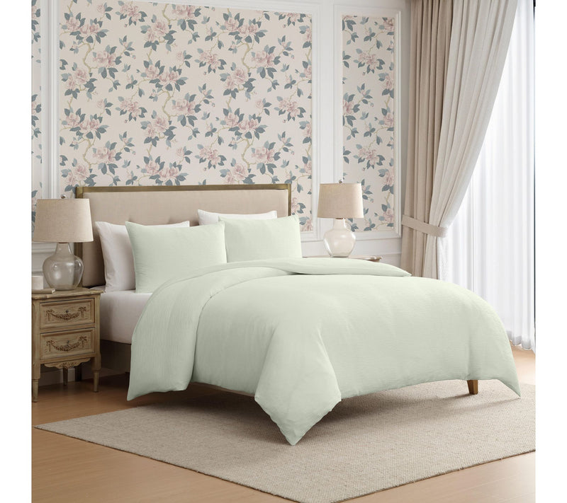 Laura Ashley Crinkle Green Woven Gauze Queen Duvet Set — View 10