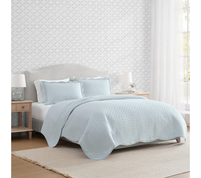 Martha Stewart Vintage Scallop Blue Cotton Tw in Quilt Set — View 10
