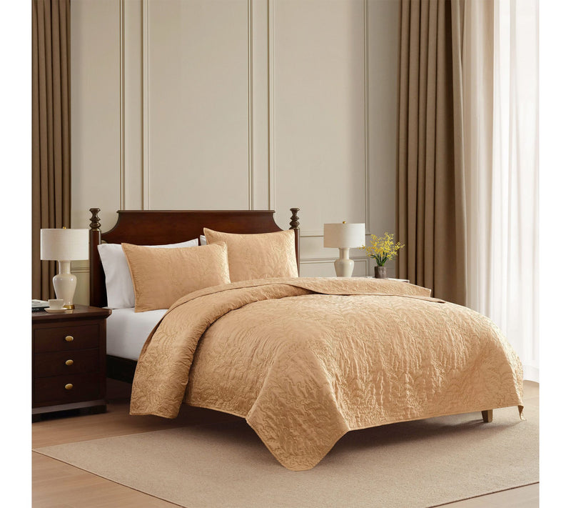 Martha Stewart Fern Embroidery Gold Medal Sateen King Quilt Se — View 10