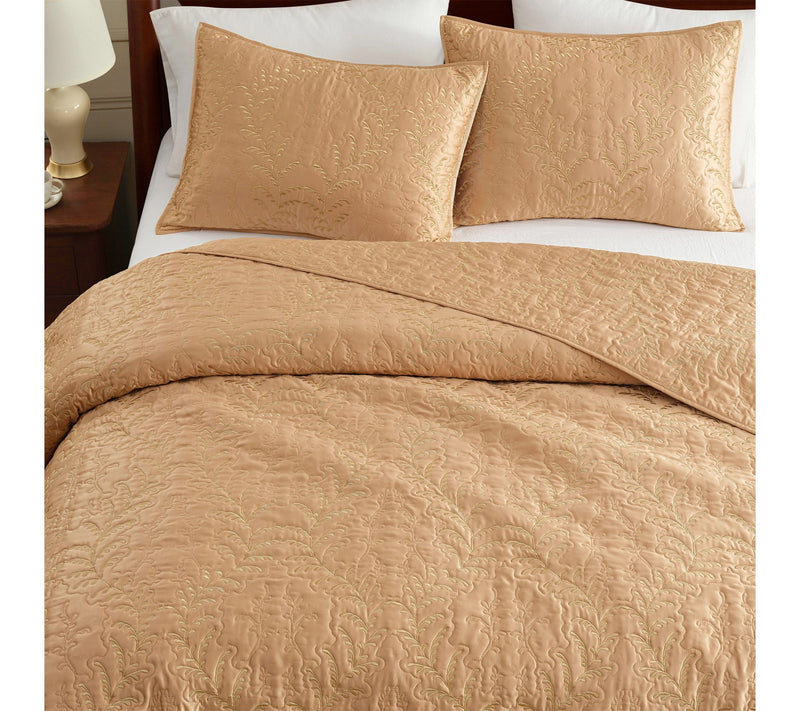 Martha Stewart Fern Embroidery Gold Medal Sateen King Quilt Se — View 3