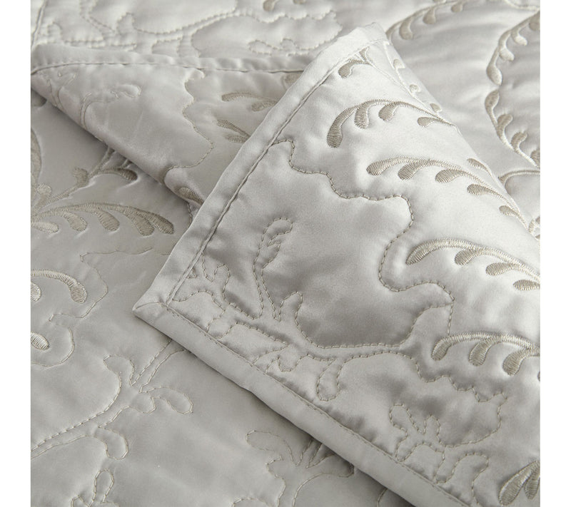 Martha Stewart Fern Embroidery Grey Sateen Queen Quilt Set — View 7