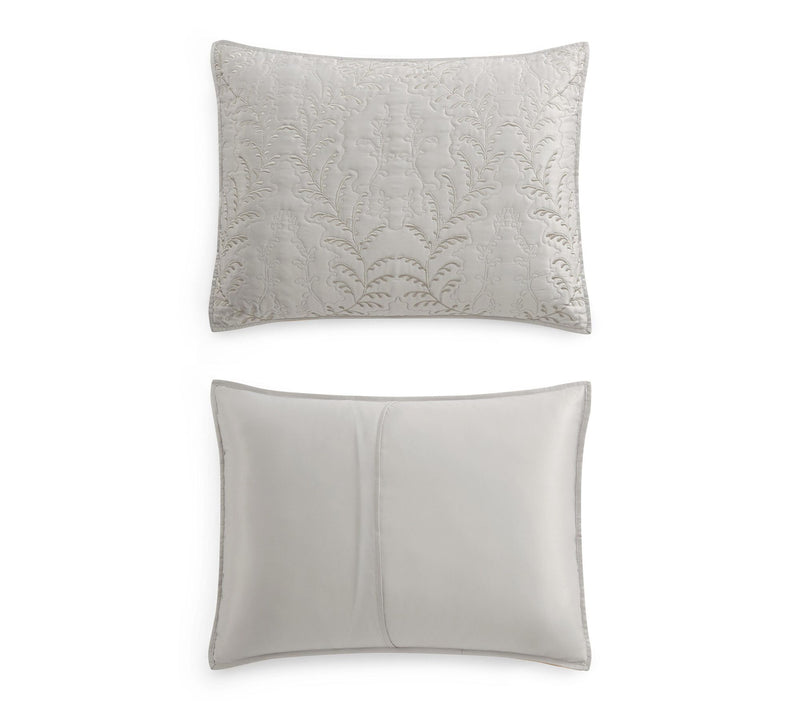Martha Stewart Fern Embroidery Grey Sateen Queen Quilt Set — View 5