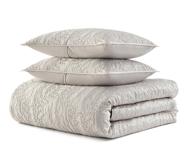 Martha Stewart Fern Embroidery Grey Sateen Ki ng Quilt Set — View 2