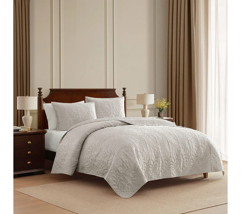 Martha Stewart Fern Embroidery Grey Sateen Ki ng Quilt Set — View 10
