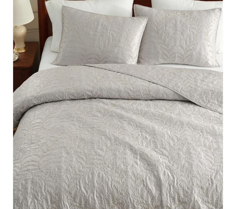 Martha Stewart Fern Embroidery Grey Sateen Ki ng Quilt Set — View 3