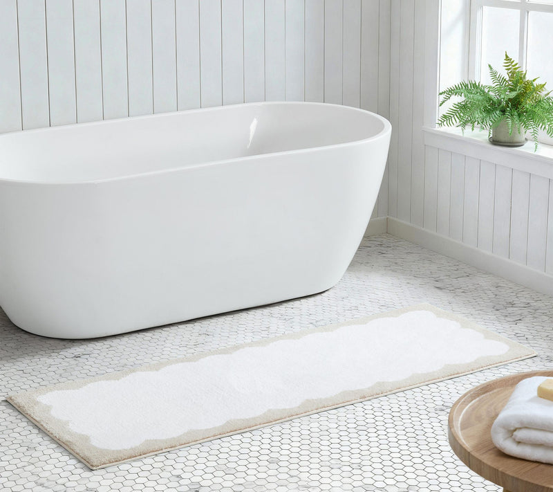 Martha Steweart Bedford Scallop White/Linen 60X22 Bath Rug — View 2