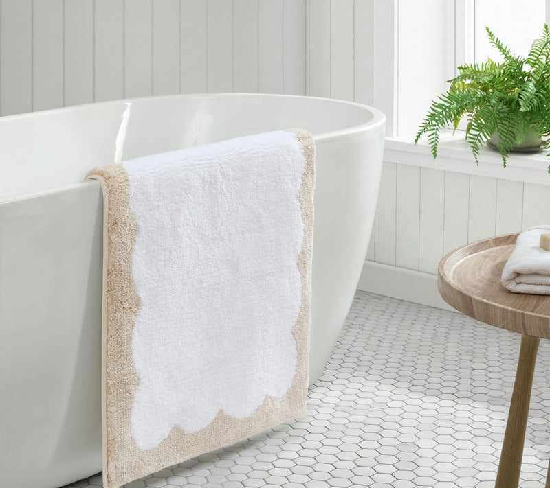 Martha Steweart Bedford Scallop White/Linen 60X22 Bath Rug — View 6