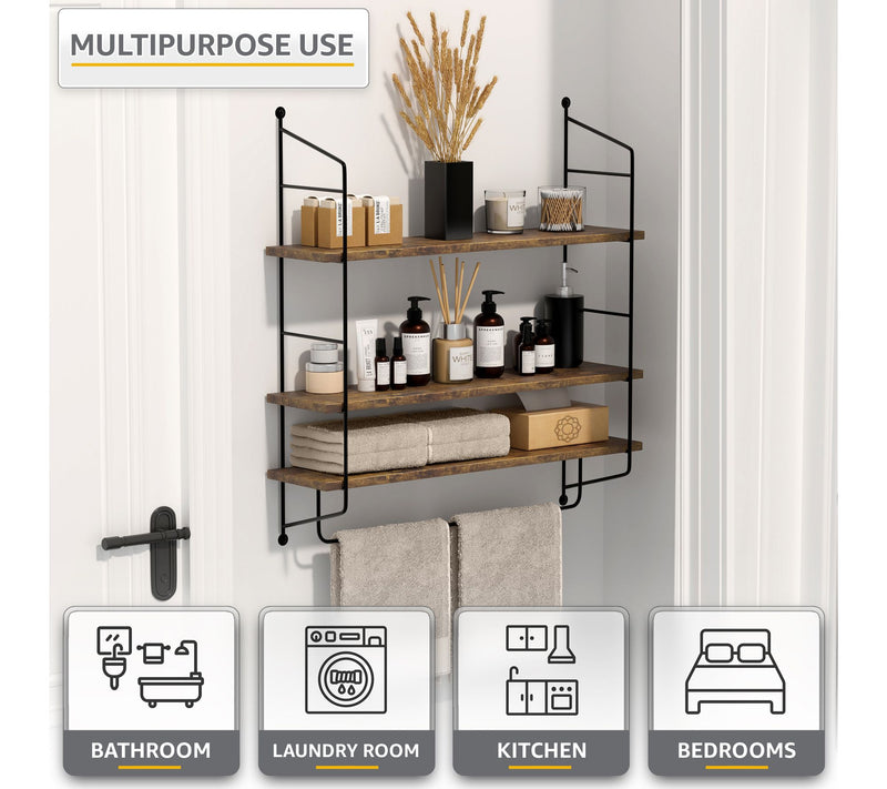 Sorbus 3-Tier Floating Bathroom Shelves for Wall, Wood Storage — View 3