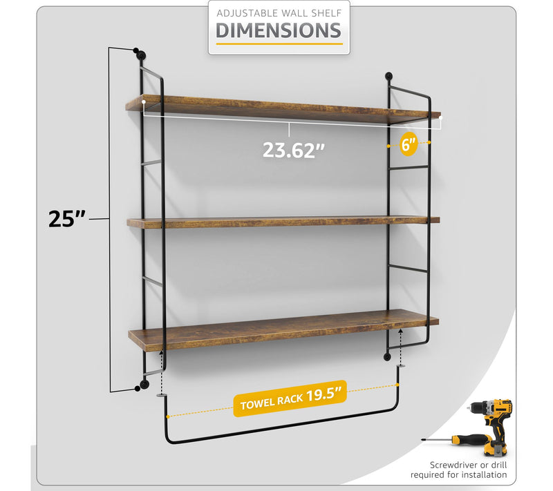 Sorbus 3-Tier Floating Bathroom Shelves for Wall, Wood Storage — View 2