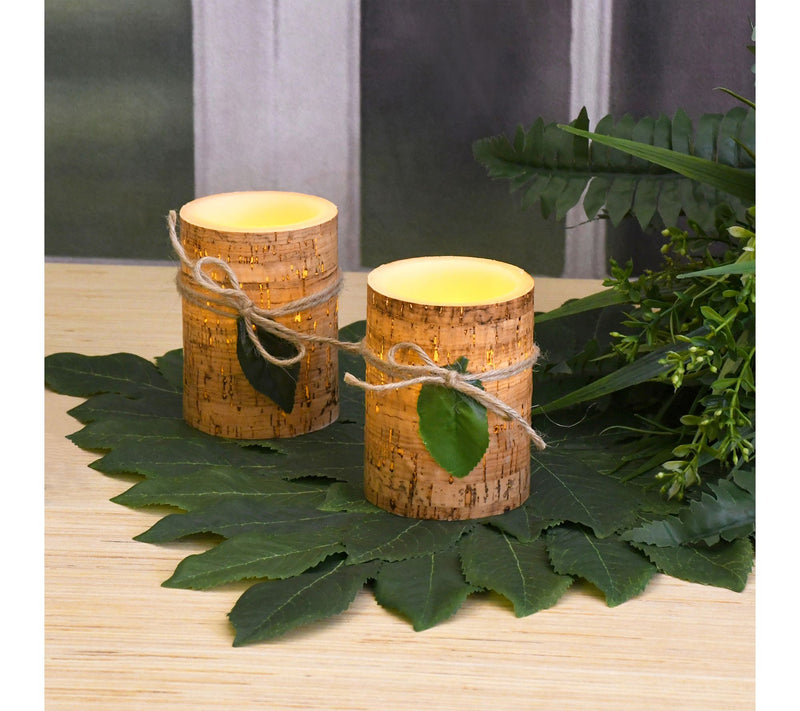 LumaBase Battery-Operated Wax LED Candles Corkw Leaf Set — View 3