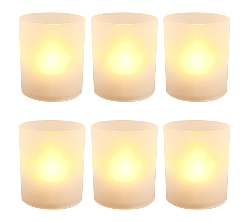 Frosted Votives with LED Lights, Amber - Set of6 — View 2