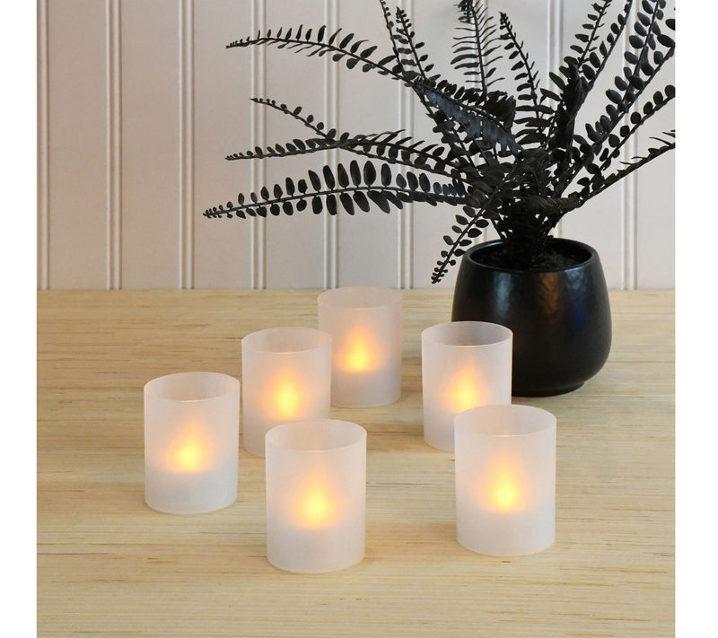 Frosted Votives with LED Lights, Amber - Set of6 — Main view