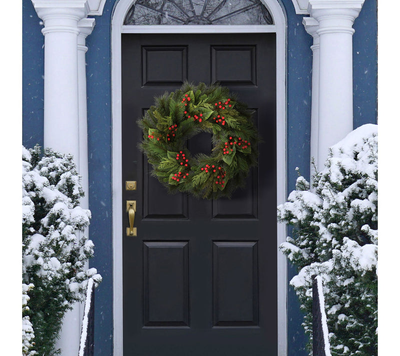 30" Uv Pine Magnolia Berry Spruce Wreath by Valerie — Main view