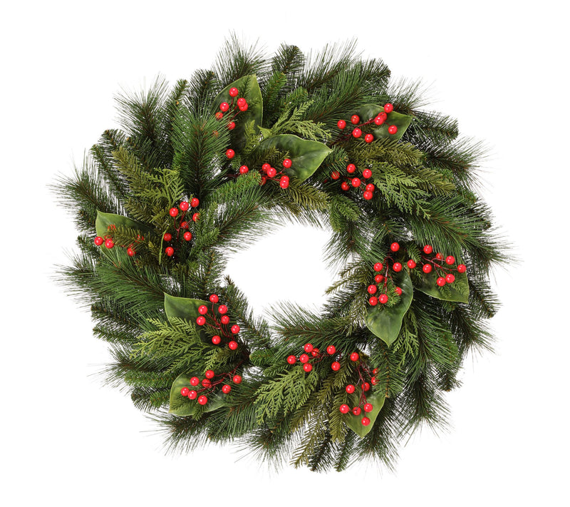 30" Uv Pine Magnolia Berry Spruce Wreath by Valerie — View 2