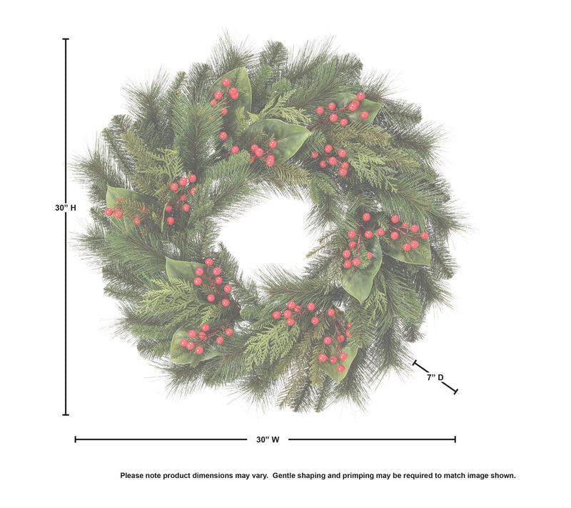 30" Uv Pine Magnolia Berry Spruce Wreath by Valerie — View 6