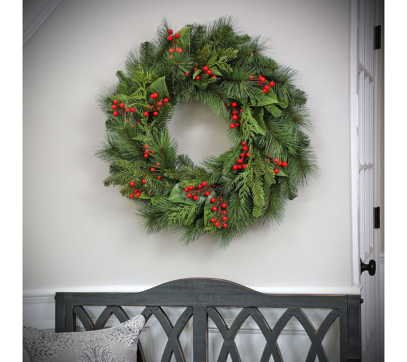 30" Uv Pine Magnolia Berry Spruce Wreath by Valerie — View 5