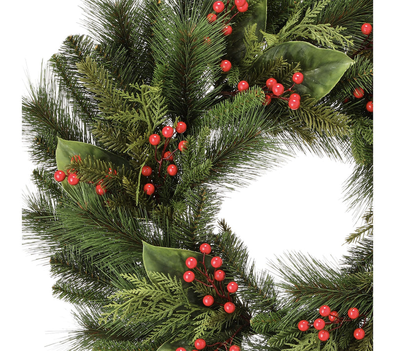 30" Uv Pine Magnolia Berry Spruce Wreath by Valerie — View 3