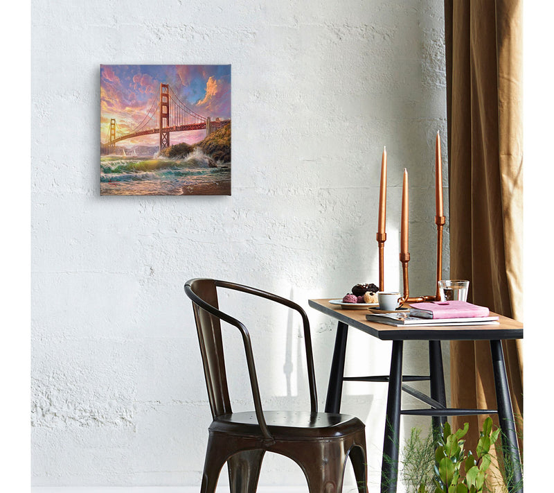 Thomas Kinkade Sunset on Golden Gate Bridge 14x14 Gallery Wrap — View 2
