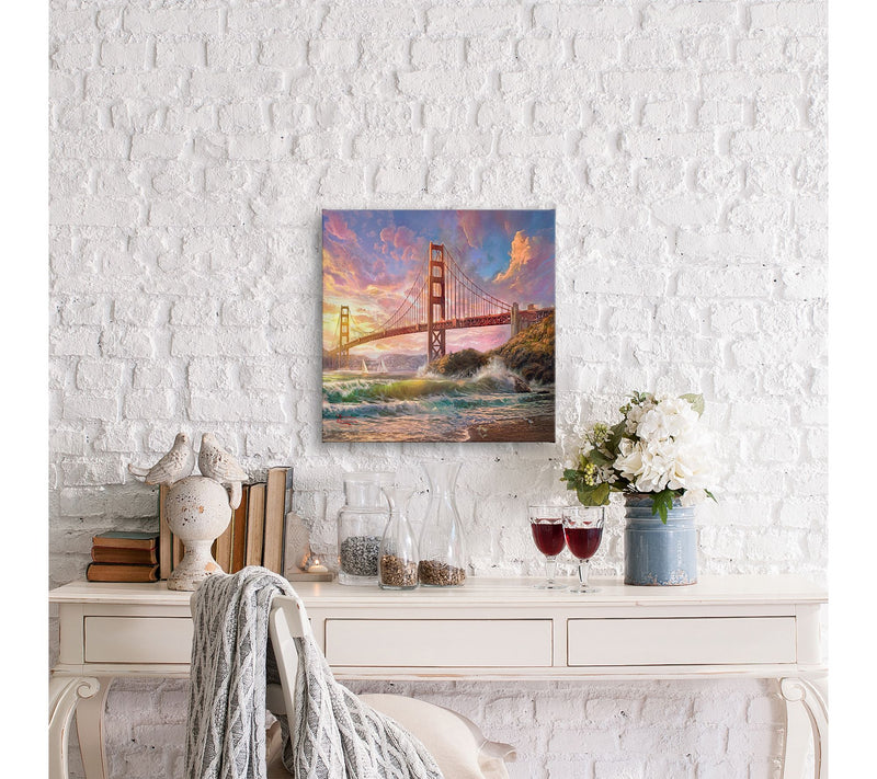 Thomas Kinkade Sunset on Golden Gate Bridge 14x14 Gallery Wrap — View 4