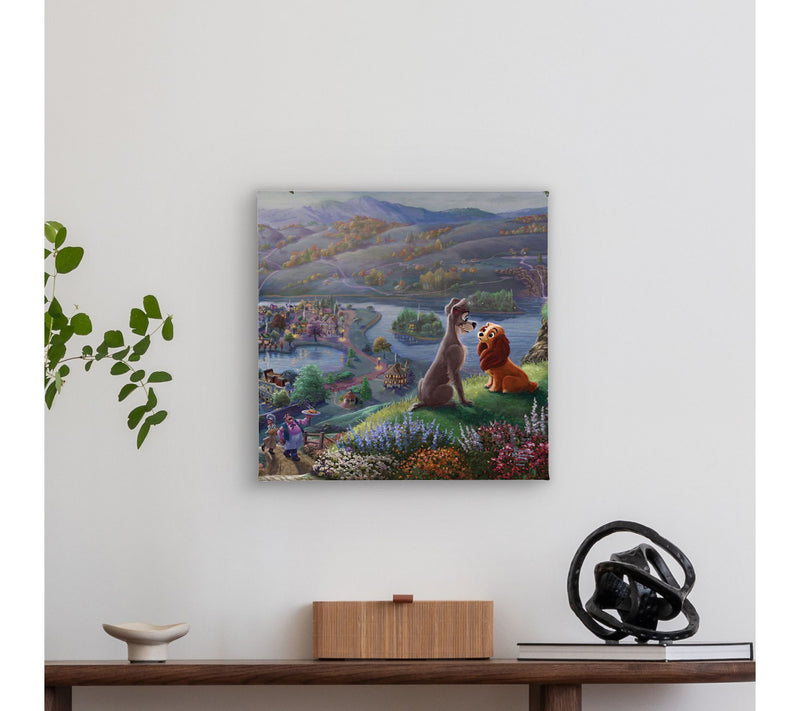 Thomas Kinkade Lady & Tramp Falling In Love 14X14 Gallery Wrap — View 3
