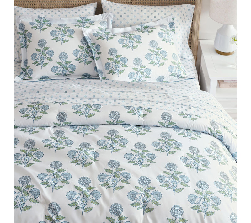 Martha Everyday Boho Floral Reversible Blue Full Bedding Set — View 3