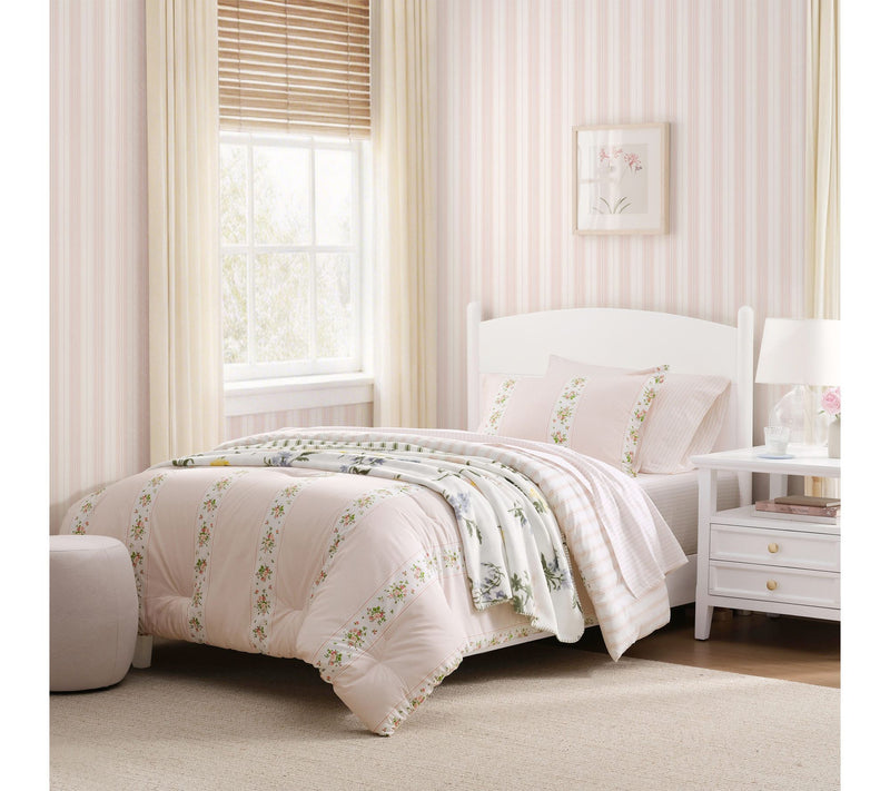 Martha Stewart Annabelle Stripe Pink King Comforter Set — View 8