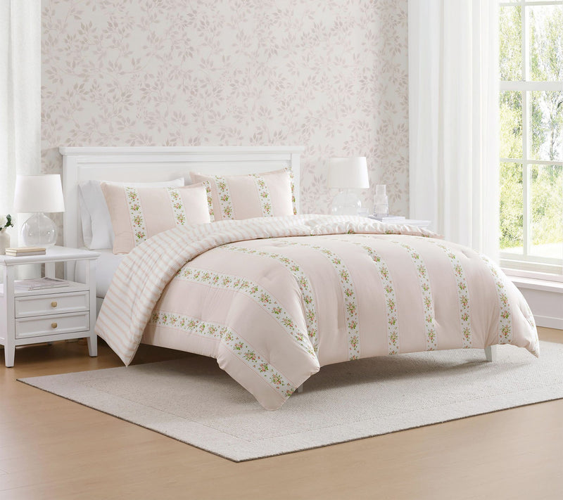 Martha Stewart Annabelle Stripe Pink Full QueenComforter Set — View 10