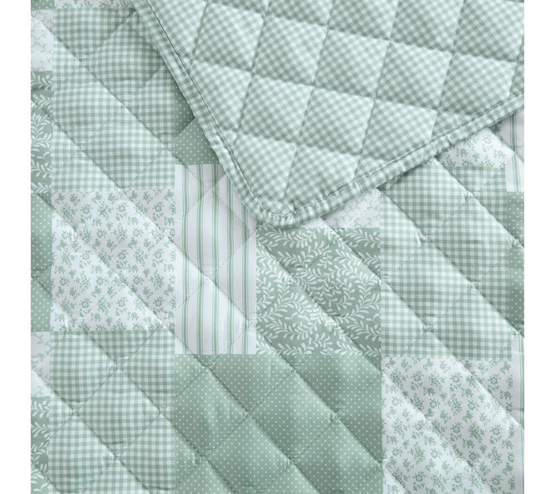 Martha Everyday Piper Patchwork Reversible Green TW Quilt Set — View 4