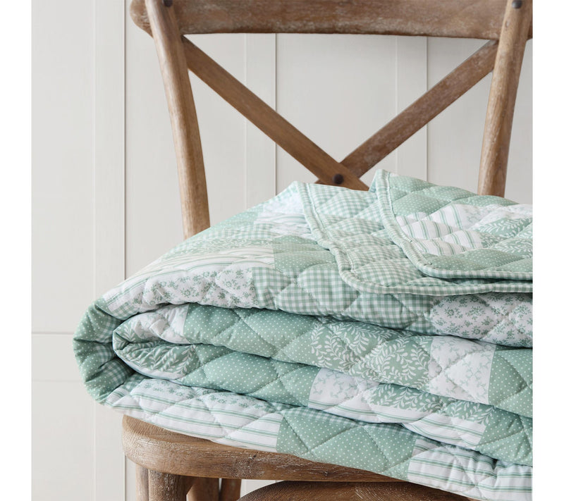 Martha Everyday Piper Patchwork Reversible Green TW Quilt Set — View 8