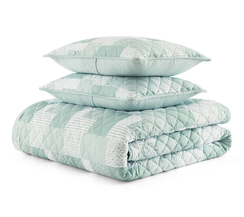 Martha Everyday Piper Patchwork Reversible Green TW Quilt Set — View 2