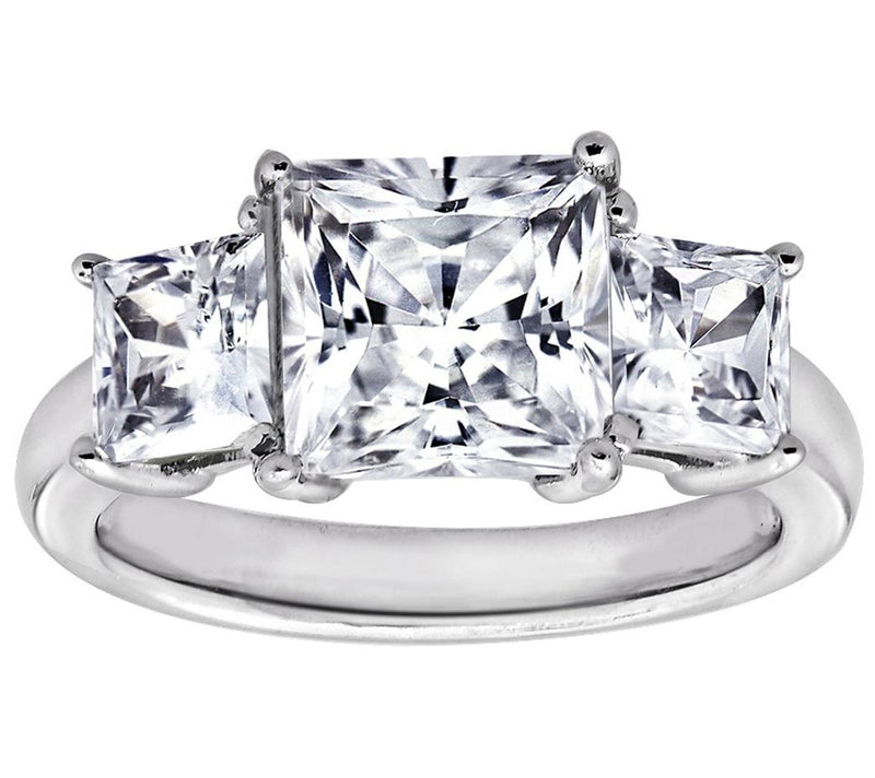 Diamonique 3.50 cttw 3 Stone Princess Cut Ring,Platinum Clad — Main view