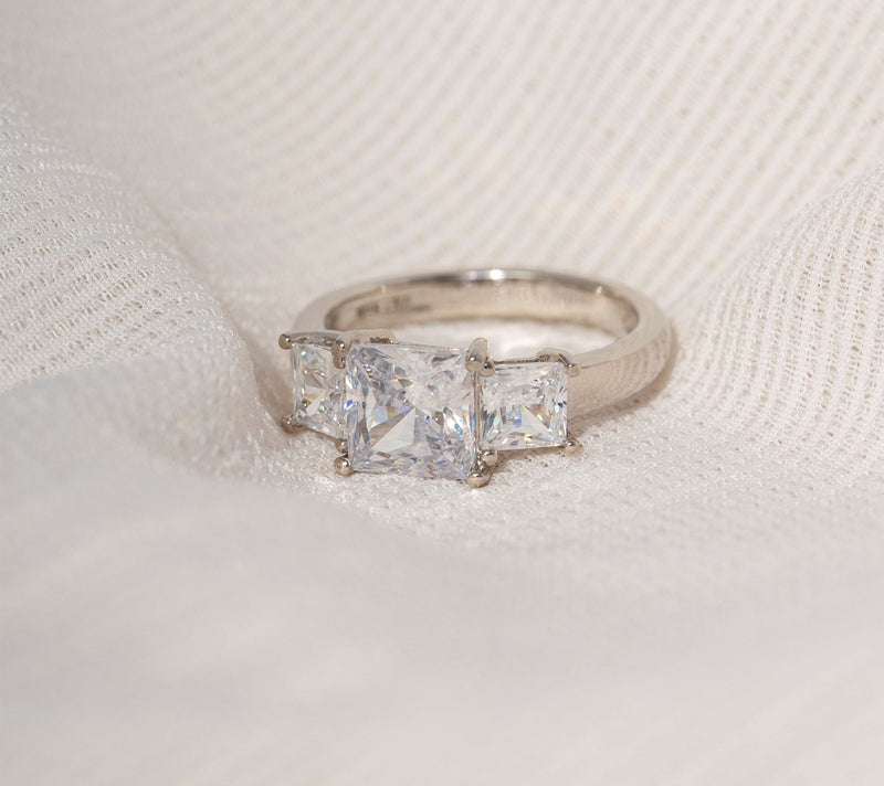 Diamonique 3.50 cttw 3 Stone Princess Cut Ring,Platinum Clad — View 7