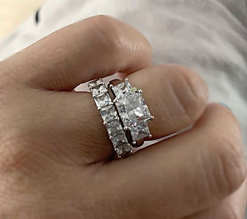 Diamonique 3.50 cttw 3 Stone Princess Cut Ring,Platinum Clad — View 6