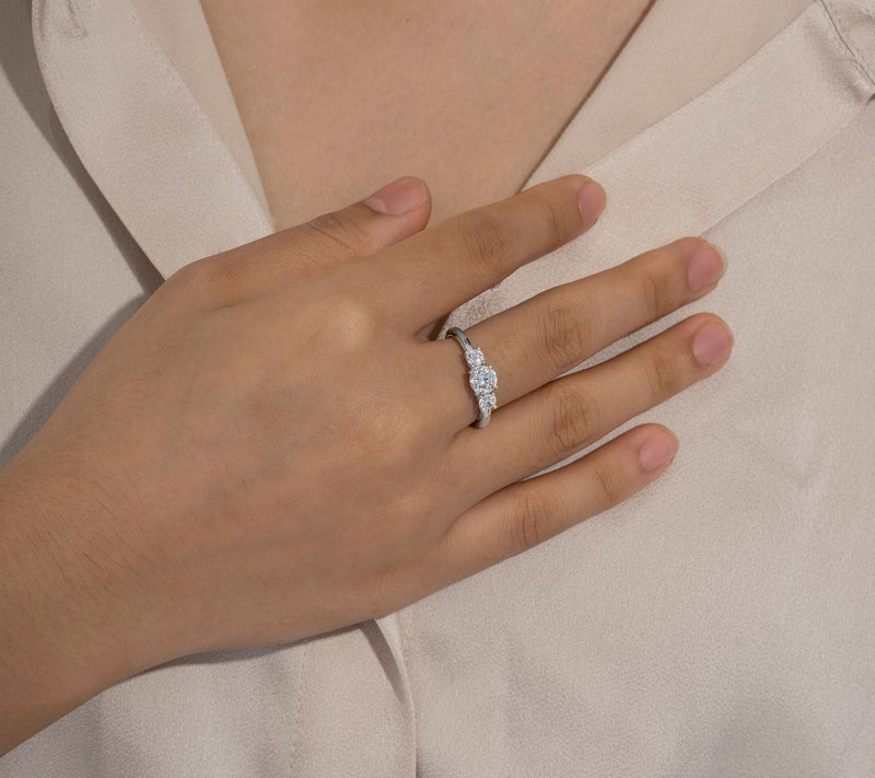 Diamonique 1.50 cttw 3 Stone Ring, Platinum Clad — View 5